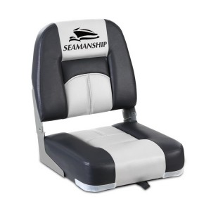 Seamanship 2X Folding Boat Seats, Premium Plastic, UV-Resistant, 10cm Padding, Grey, All-Weather, Swivel Base, 2 Pack