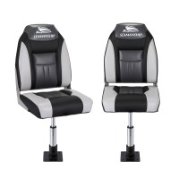 Seamanship 2× Folding Boat Seats 2× Adjustable 34–46cm Swivel Pedestals High Back Grey/Black 2‑Pack 180kg