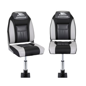 Seamanship 2× Folding Boat Seats 2× Adjustable 34–46cm Swivel Pedestals High Back Grey/Black 2‑Pack 180kg