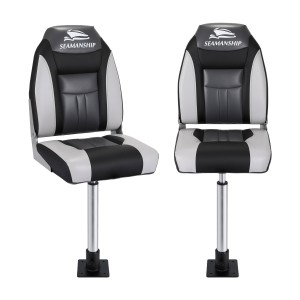 Seamanship 2X Folding Boat Seats with 2 Adjustable 55–75cm Gas Lift Swivel Pedestals High Back Grey Black