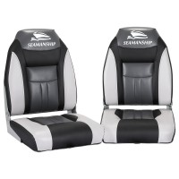 Seamanship 2X Folding Marine Boat Seats, High-Back, Grey/Black, 43x38x60cm, Swivel Base, Weatherproof & UV-Res