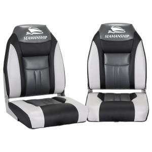 Seamanship 2X Folding Marine Boat Seats, High-Back, Grey/Black, 43x38x60cm, Swivel Base, Weatherproof & UV-Res