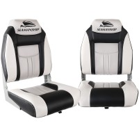 Seamanship 2X Folding Boat Seats, High Back, Grey/Black, 43x38x60cm, Swivel, Weatherproof, Saltwater & UV Resistant
