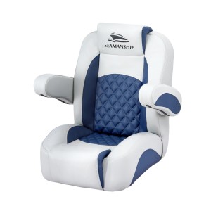 Seamanship Reclining Captain Boat Seat, 90°-155° Recline, 19cm Thick Marine-Grade PVC, 136kg, Deep Blue, 65x