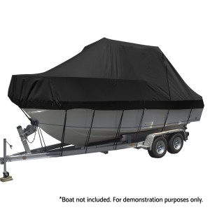 Seamanship Boat Cover, 600D Polyester, 19-21ft, Black, UV-Resistant, Heavy Duty, Trailerable, Marine Grade Protection
