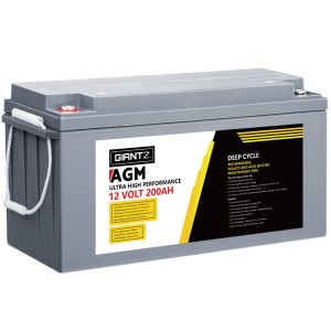 Giantz AGM Deep Cycle Battery 12V 200Ah Portable Power for Caravan, Camping, Marine, Maintenance-Free, 1400 Cycles