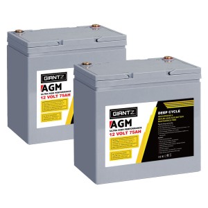 Giantz AGM Deep Cycle Battery 12V 75Ah x2 - Maintenance-Free, Spill-Resistant, Long Cycle Life for RVs & Marine Use