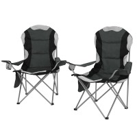 Weisshorn Grey Folding Camping Chairs 2pcs - Portable, Durable 600D Oxford, High Back, 100kg Capacity, Bonus Carry Bag