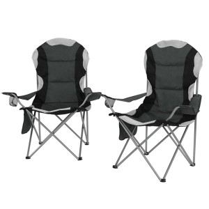 Weisshorn Grey Folding Camping Chairs 2pcs - Portable, Durable 600D Oxford, High Back, 100kg Capacity, Bonus Carry Bag