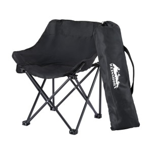 Weisshorn Black Folding Camping Moon Chair, 120kg Capacity, Durable 600D Oxford Fabric, Portable with Drink Holder