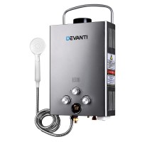 Devanti Portable LPG Gas Water Heater, 8L/min, Grey - Outdoor Shower Solution with LED Display & Safety Features