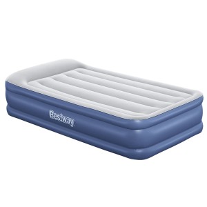 Bestway Single Air Mattress 46cm - Navy, Flocked Surface, Built-in Pump, I-Beam Design, Indoor/Outdoor Use