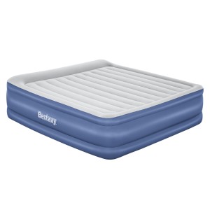 Bestway King Size Air Mattress - 56cm Inflatable Bed, Flocked Surface, Built-in Pump & Pillow, Easy Set-Up, Blue