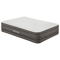 Bestway Queen Air Mattress - 46cm Flocked Surface, I-Beam Construction, Rapid Inflation with Built-In Pump, Grey