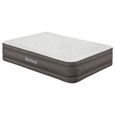 Bestway Queen Air Mattress - 46cm Flocked Surface, I-Beam Construction, Rapid Inflation with Built-In Pump, Grey