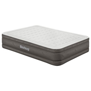 Bestway Queen Air Mattress - 46cm Flocked Surface, I-Beam Construction, Rapid Inflation with Built-In Pump, Grey