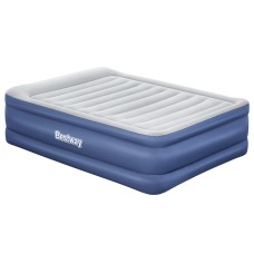 Bestway Queen Air Mattress - Inflatable Bed, 61cm, Blue, Flocked Surface, Built-in Pump, Indoor/Outdoor Use