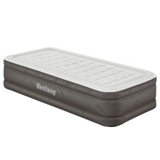 Bestway Fortech Single Air Mattress - 46cm Grey, Durable Vinyl, Built-In Pump, Antimicrobial, Indoor/Outdoor Use