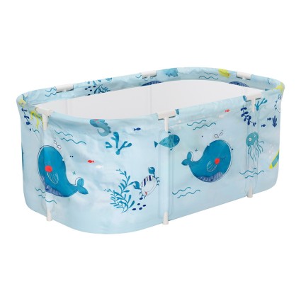 Weisshorn Foldable Bathtub 113x61cm Blue - PVC Spa Bucket with Insulation, Inflatable Cushion, and Easy Setup