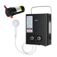 Devanti Portable LPG Gas Water Heater with Pump, Black – Outdoor Shower System, Adjustable Temp, LED Display, 60°C Max
