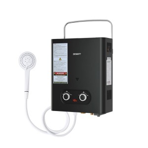 Devanti Portable LPG Gas Water Heater, Black - Outdoor Shower with LED Display, Adjustable Temp, Safety Features