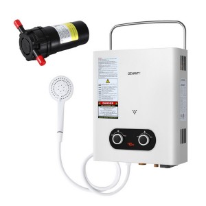 Devanti Portable LPG Gas Water Heater with Pump, LED Display, and Safety Features for Outdoor Use - White