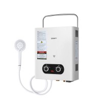 Devanti Portable Gas Water Heater - White Outdoor Camping Shower with LED Display, 60°C Max Temp, Lightweight & Safe