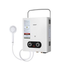 Devanti Portable Gas Water Heater - White Outdoor Camping Shower with LED Display, 60°C Max Temp, Lightweight & Safe