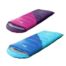 Weisshorn Kids Sleeping Bag Set of 2 Single 172cm Thermal -5°C to 20°C Camping Hiking, Water-Resistant, Pink & Blue