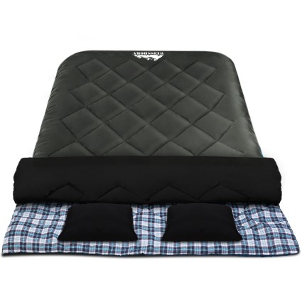 Weisshorn Double Sleeping Bag with Pillow, Thermal Ripstop, Converts to Singles, Grey, -10°C to 15°C, 220x150cm