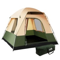 Weisshorn 4-Person Camping Tent - Water-Resistant, UV Protection, Polyester Fly, Fibreglass Poles, Green & Beige