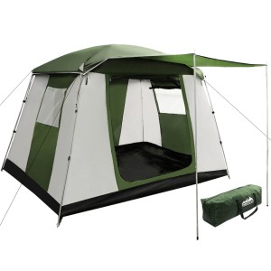 Weisshorn 6-Person Camping Tent, Weatherproof 190T Polyester, Spacious Design with Awning, Green/White, Easy Setup