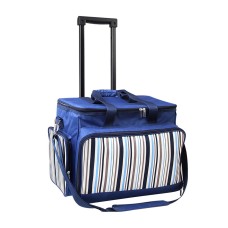 Alfresco 6-Person Picnic Trolley Bag, Insulated, Polyester & Cotton, Blue, Includes Cutlery & Plates, Easy Transport
