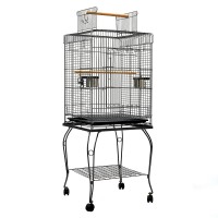 i.Pet 145cm Large Bird Cage Aviary with Open Top, Wrought Iron, Stainless Steel Feeders, Easy Clean Tray & Wheels