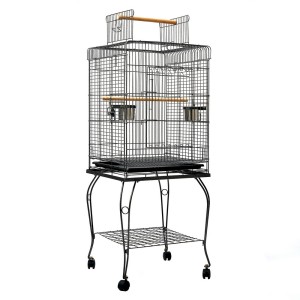 i.Pet 145cm Large Bird Cage Aviary with Open Top, Wrought Iron, Stainless Steel Feeders, Easy Clean Tray & Wheels