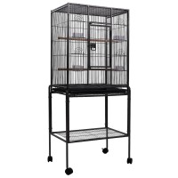 i.Pet 144cm Large Bird Cage Aviary, Black Wrought Iron, Mobile with Lockable Casters, Easy-Clean Tray, Ideal for Birds