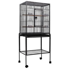 i.Pet 144cm Large Bird Cage Aviary, Black Wrought Iron, Mobile with Lockable Casters, Easy-Clean Tray, Ideal for Birds