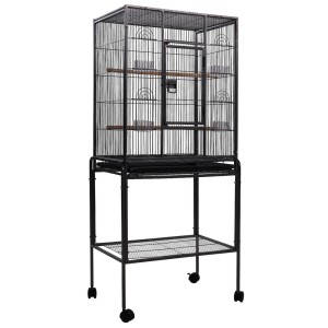 i.Pet 144cm Large Bird Cage Aviary, Black Wrought Iron, Mobile with Lockable Casters, Easy-Clean Tray, Ideal for Birds