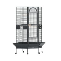 i.Pet Large Corner Bird Cage - Wrought Iron, Easy Clean, Mobile Stand, Budgie/Parrot Aviary, Black, 76x76x161cm