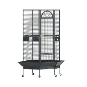 i.Pet Large Corner Bird Cage - Wrought Iron, Easy Clean, Mobile Stand, Budgie/Parrot Aviary, Black, 76x76x161cm