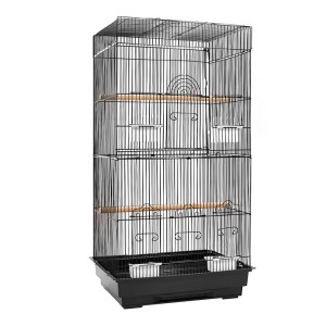 i.Pet 88cm Large Wrought Iron Bird Cage - Black Aviary with Perches, Feeders, Removable Tray, for Small to Medium Birds
