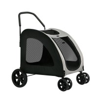 i.Pet Large Pet Stroller - Foldable Dog Pram, 360° Wheels, Steel Frame, Oxford Fabric, 50kg Capacity, Black/White