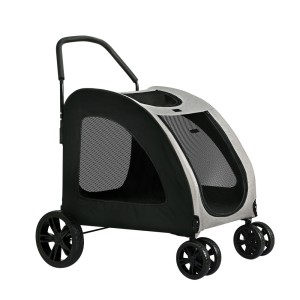 i.Pet Large Pet Stroller - Foldable Dog Pram, 360° Wheels, Steel Frame, Oxford Fabric, 50kg Capacity, Black/White