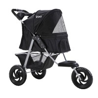i.Pet Large Pet Stroller, Foldable 3-Wheel Pram for Dogs & Cats, Durable Steel Frame, 600D Fabric, 12" EVA Wheels, Black