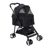 i.Pet Stroller: Foldable 4-Wheel Pet Pram, Carrier & Car Seat, Steel Frame, 600D Oxford, Black, 84x48x99