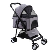 i.Pet Foldable Pet Stroller & Carrier: 3-in-1, Steel Frame, 600D Oxford, 5.5'' EVA Wheels, Grey, 84