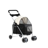 i.Pet Pet Stroller Pram: Foldable, Steel Frame, 360° Wheels, Water-Resistant Oxford Fabric, 15kg Capacity, Black/White
