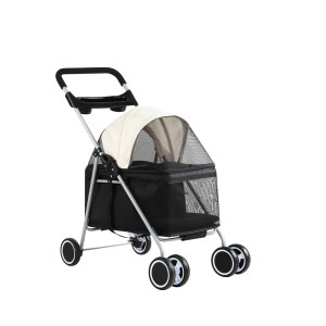 i.Pet Pet Stroller Pram: Foldable, Steel Frame, 360° Wheels, Water-Resistant Oxford Fabric, 15kg Capacity, Black/White