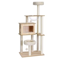 i.Pet Cat Tree Tower 142cm - Wooden Condo with Sisal Scratching Posts, Plush Beds, Hanging Toys, Easy Assembly