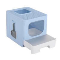 i.Pet Large Enclosed Foldable Cat Litter Box with Scoop, Double Door Design, Ventilation, 48.5x38.5x38.5cm, Blue